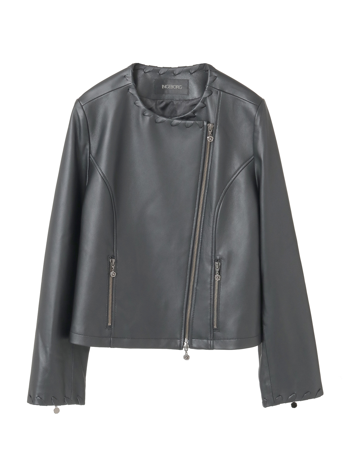 美品　インゲボルグ　レディース　ラムレザー　ジャケット　ノーカラー　金ボタン　S sankyo shokai レザージャケット レディース ノーカラー 本革