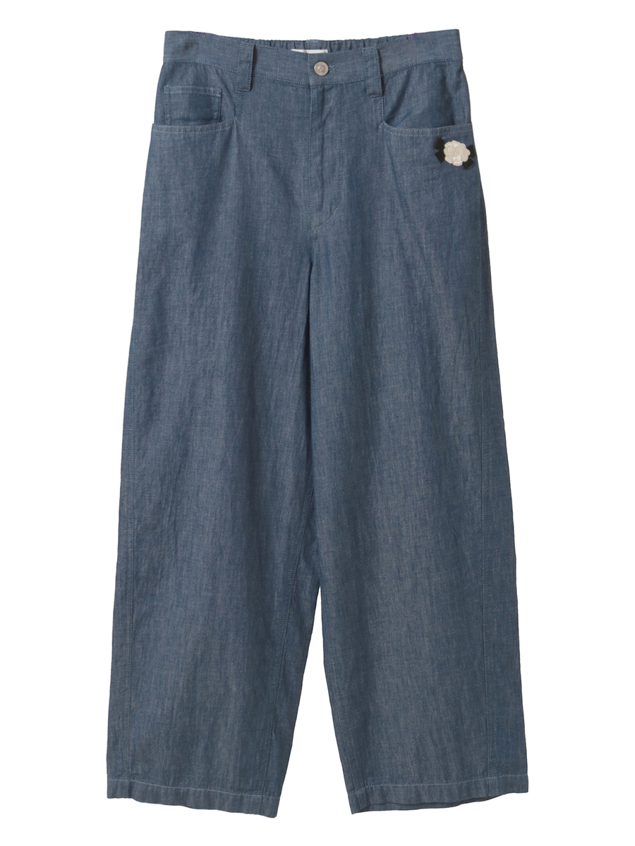 カメリアリボン刺繍入り5.5oデニムパンツ 詳細画像 ブルー 1