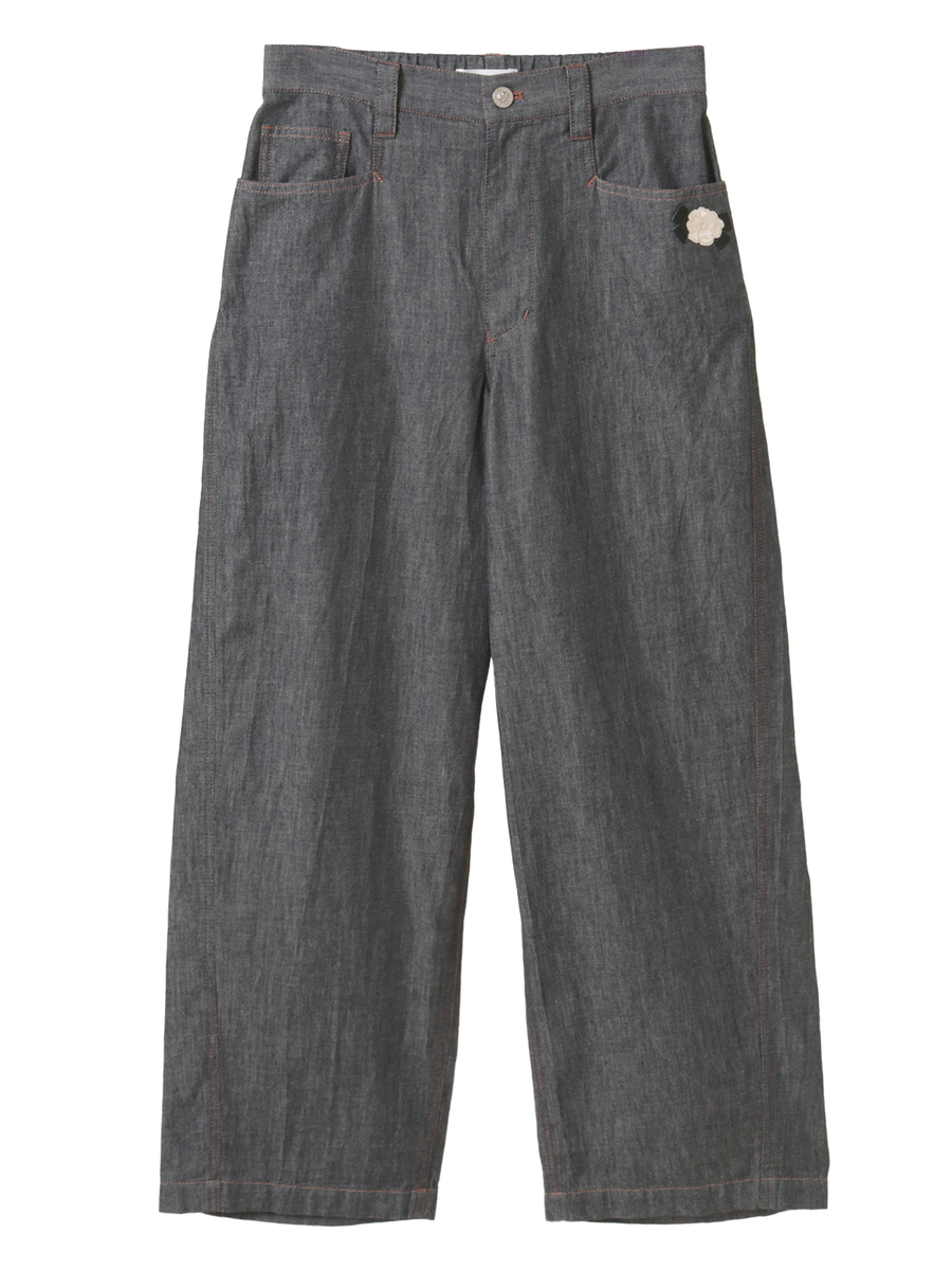 カメリアリボン刺繍入り5.5oデニムパンツ 詳細画像 インディゴ 1