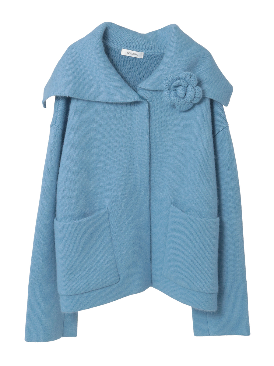 フラワーモチーフ付きニットコート 詳細画像 クロ 1