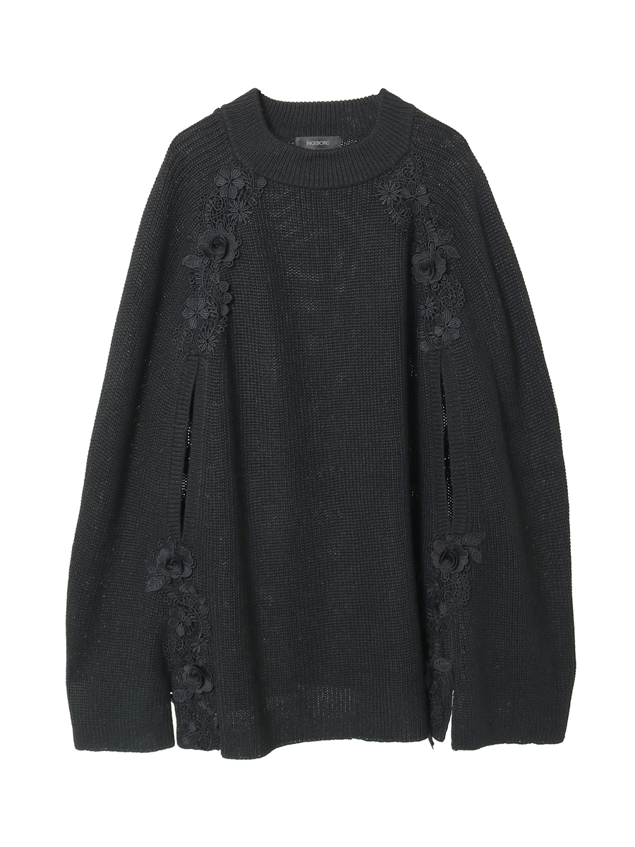 レース使いニットポンチョ 詳細画像 クロ 1