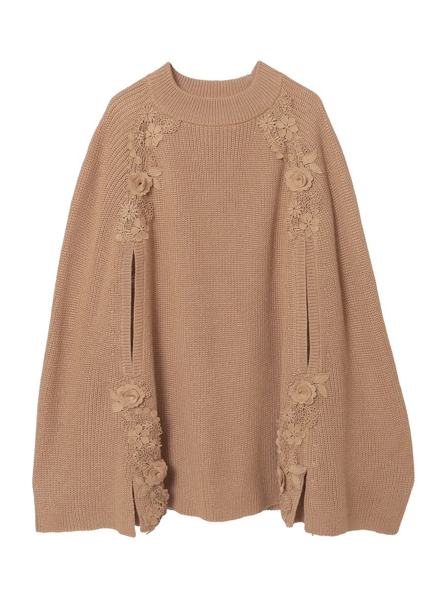 レース使いニットポンチョ 詳細画像 ベージュ 1