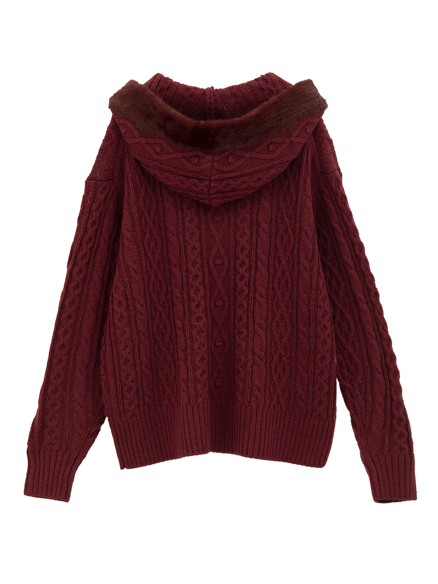 アラン編みフーディカーディガン 詳細画像 クロ 2