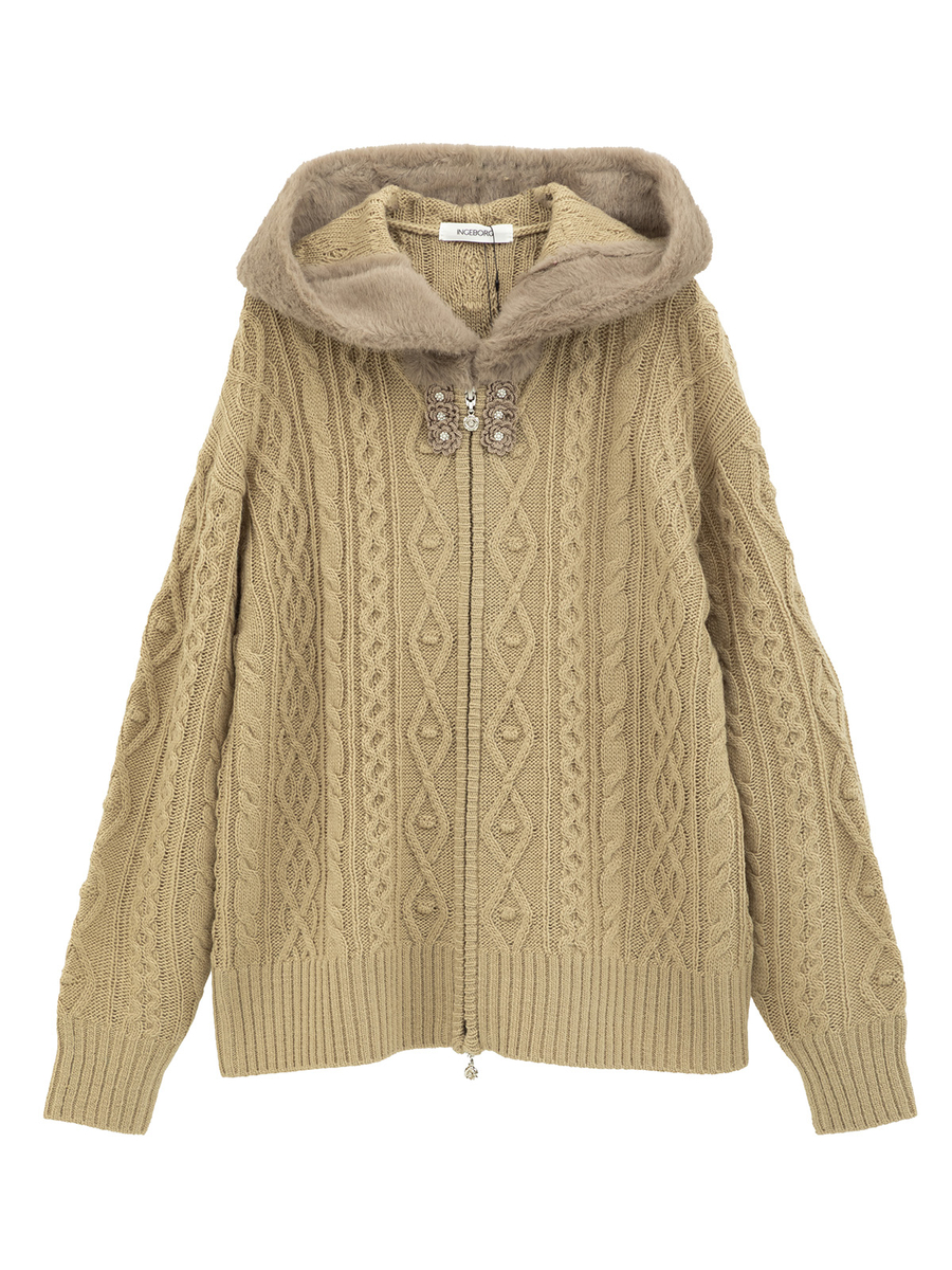 アラン編みフーディカーディガン 詳細画像 キャメル 1