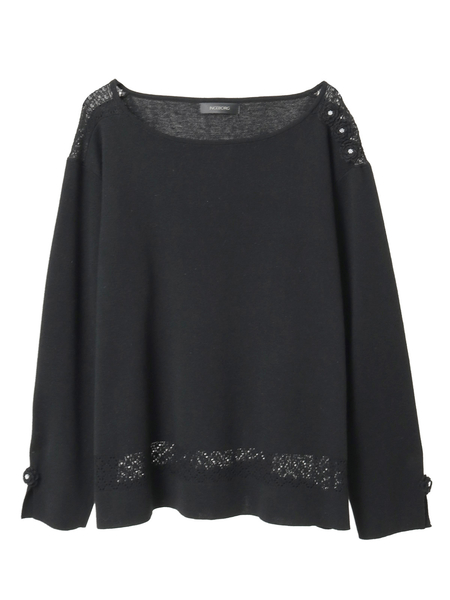 透かし柄アクセントニットプルオーバー