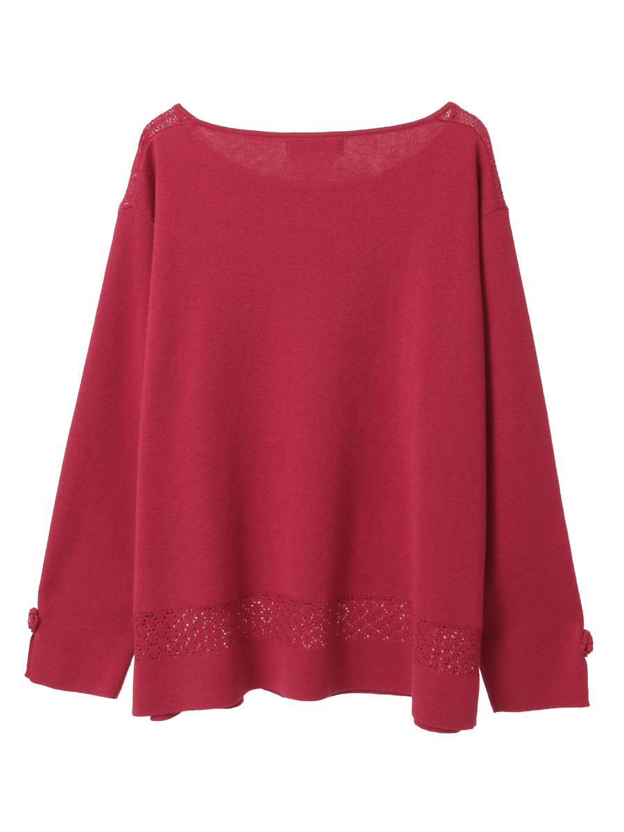 透かし柄アクセントニットプルオーバー 詳細画像 ピンク 2