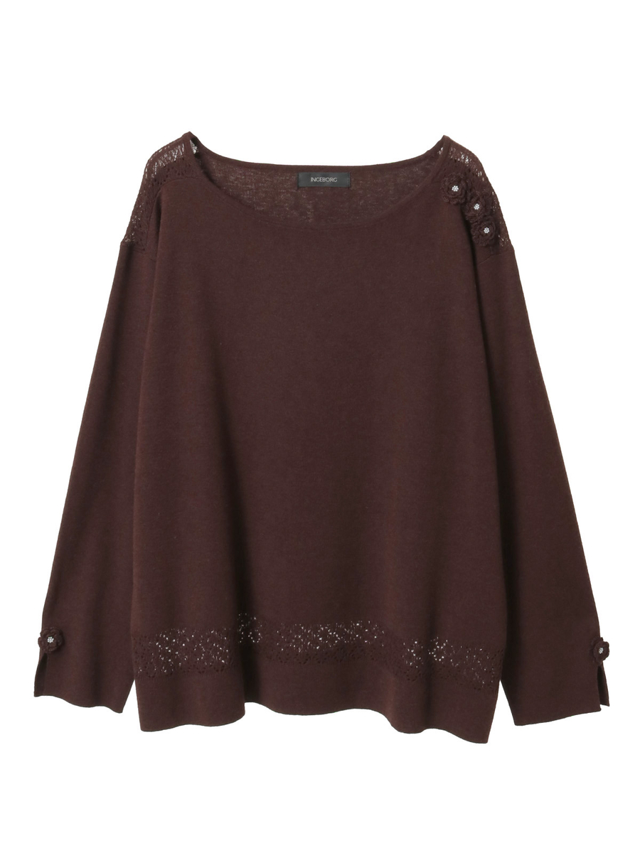 透かし柄アクセントニットプルオーバー 詳細画像 ブラウン 1