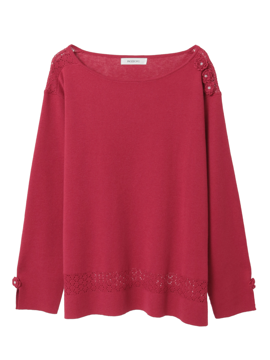 透かし柄アクセントニットプルオーバー 詳細画像 ピンク 1