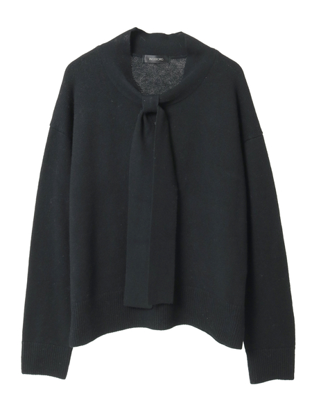 カメリア刺繍入りボウタイニット