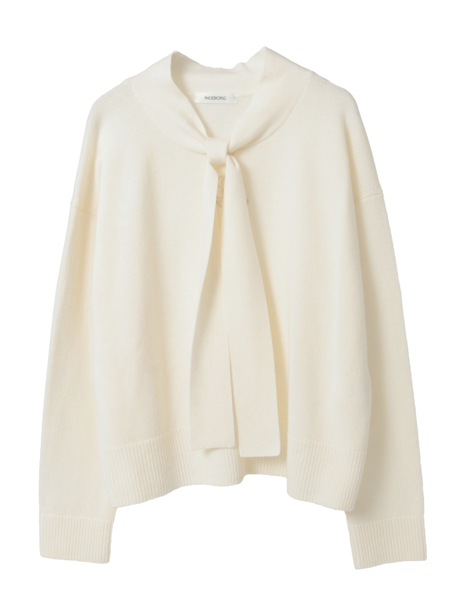 カメリア刺繍入りボウタイニット 詳細画像 オフ 1