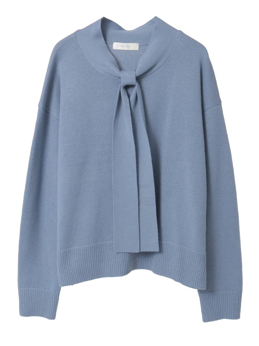 カメリア刺繍入りボウタイニット 詳細画像 サックス 1