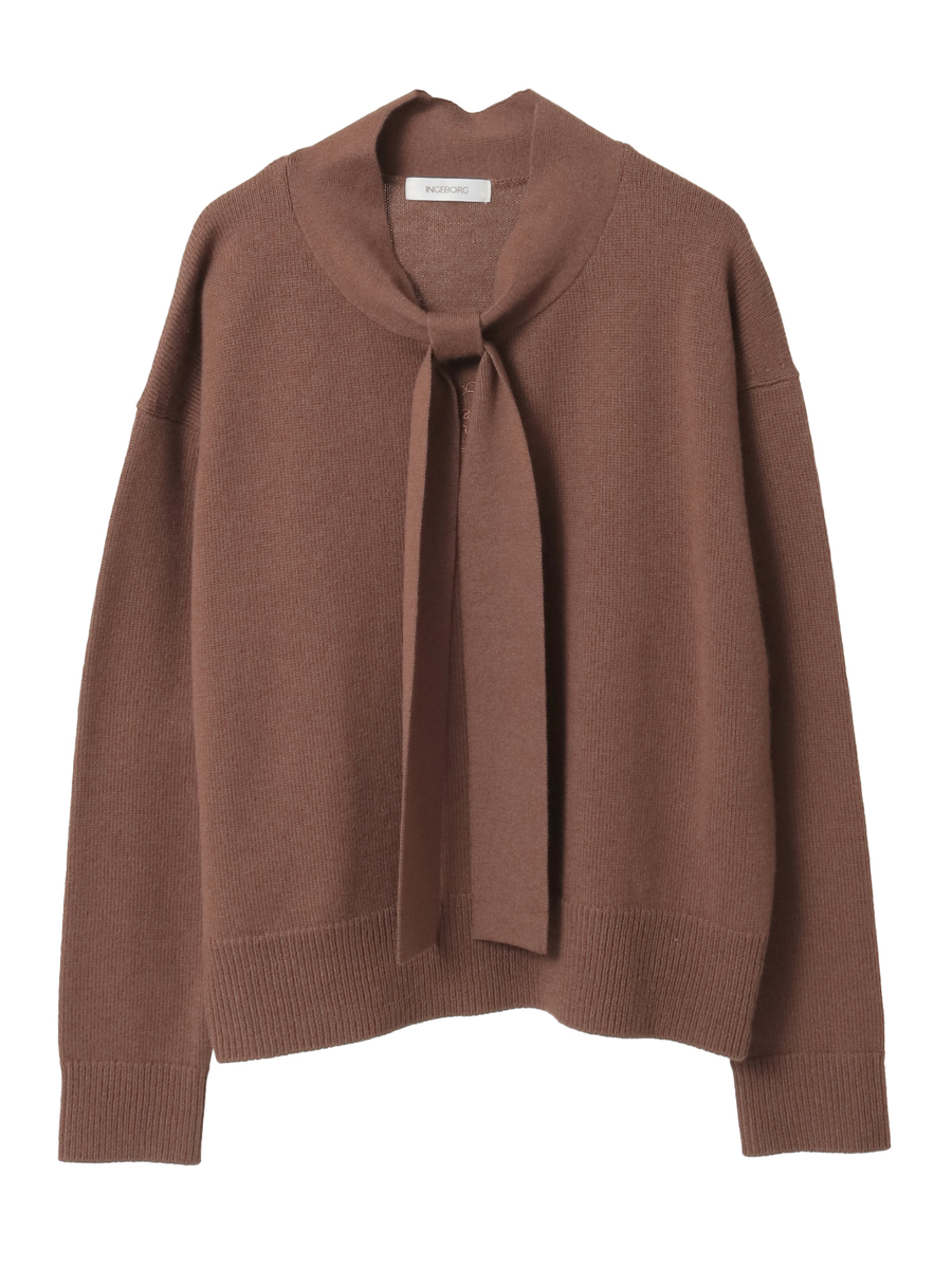 カメリア刺繍入りボウタイニット 詳細画像 ブラウン 1