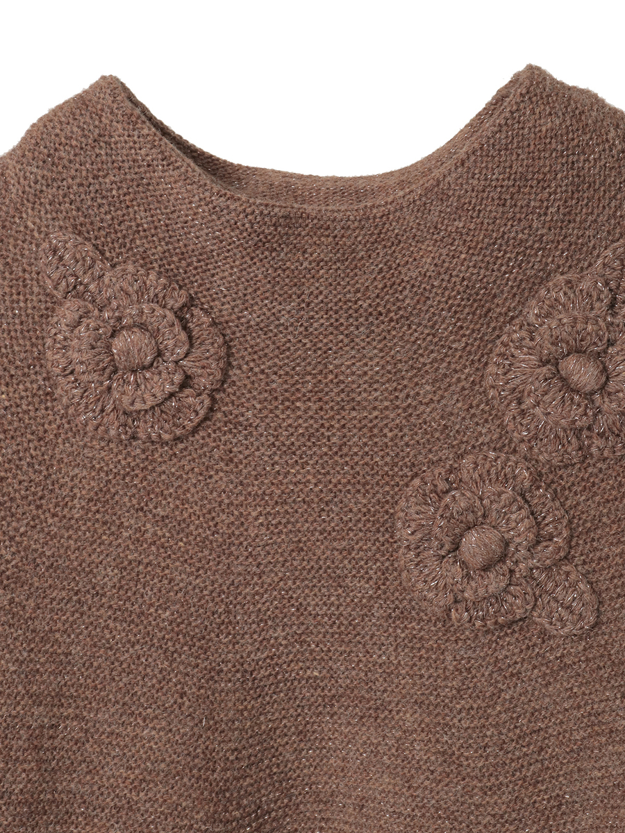 フラワーモチーフ付きボトルネックニット 詳細画像 ブラウン 3