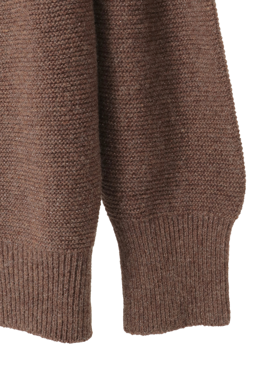 フラワーモチーフ付きボトルネックニット 詳細画像 ブラウン 4