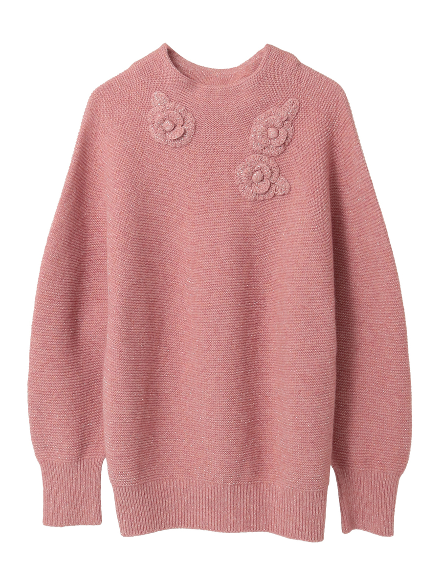 フラワーモチーフ付きボトルネックニット 詳細画像 ローズ 1