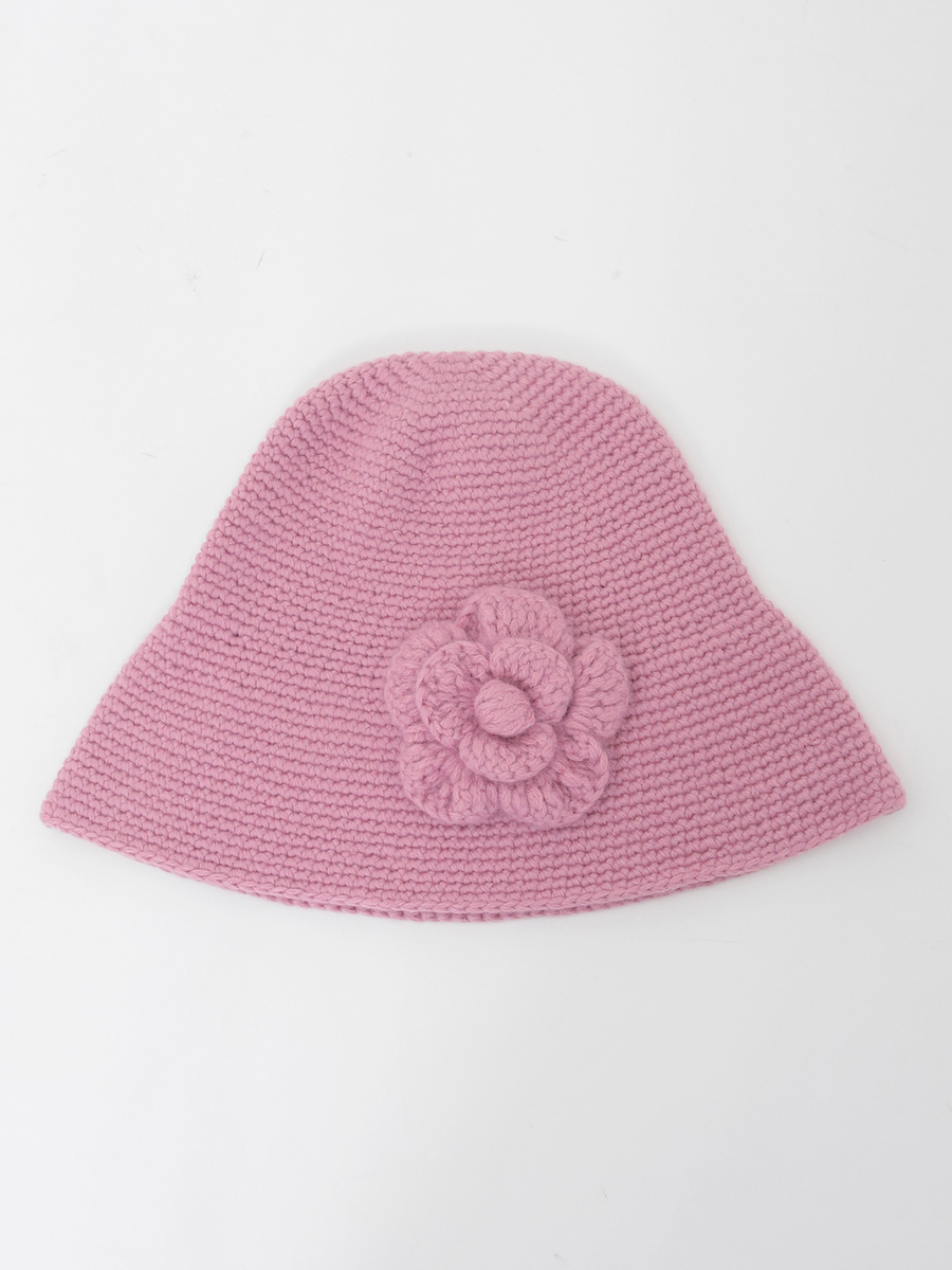 フラワーモチーフ付きニット帽 詳細画像 ピンク 1