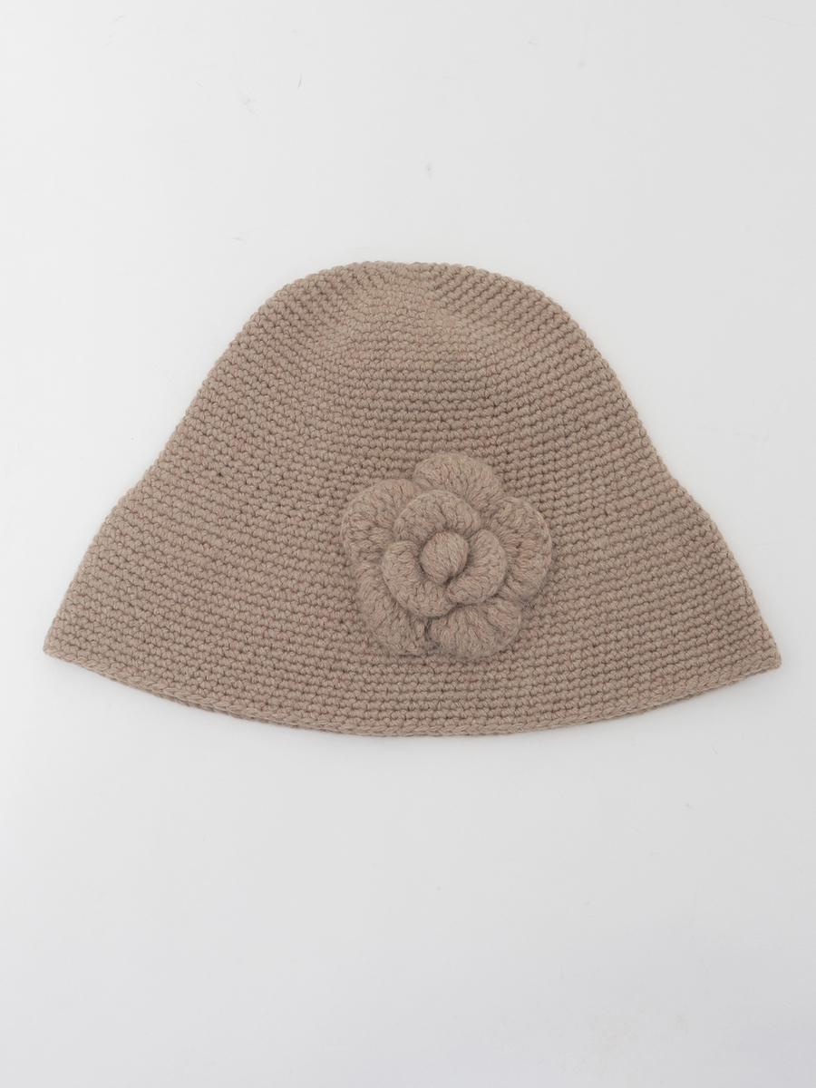 フラワーモチーフ付きニット帽 詳細画像 ベージュ 1