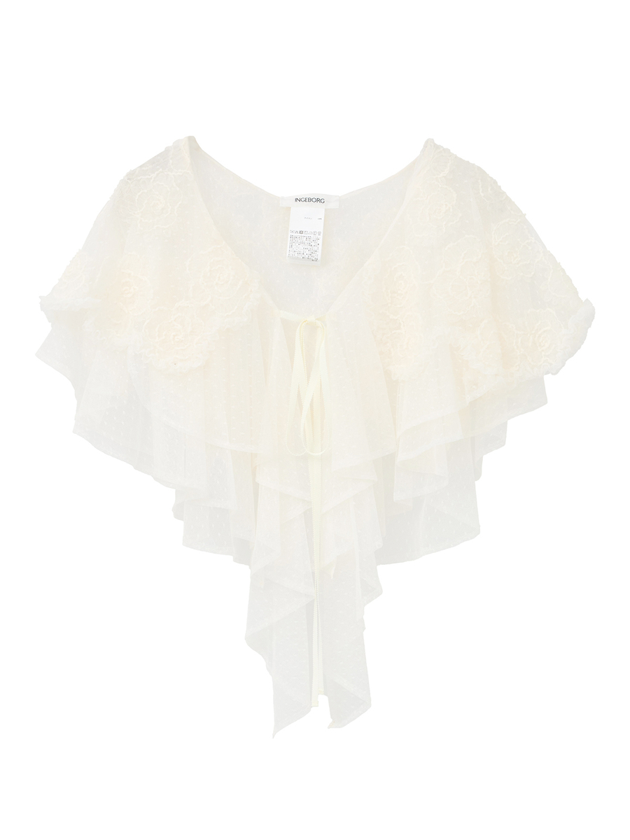 カメリアチュールレースフリルストール 詳細画像 クロ 1