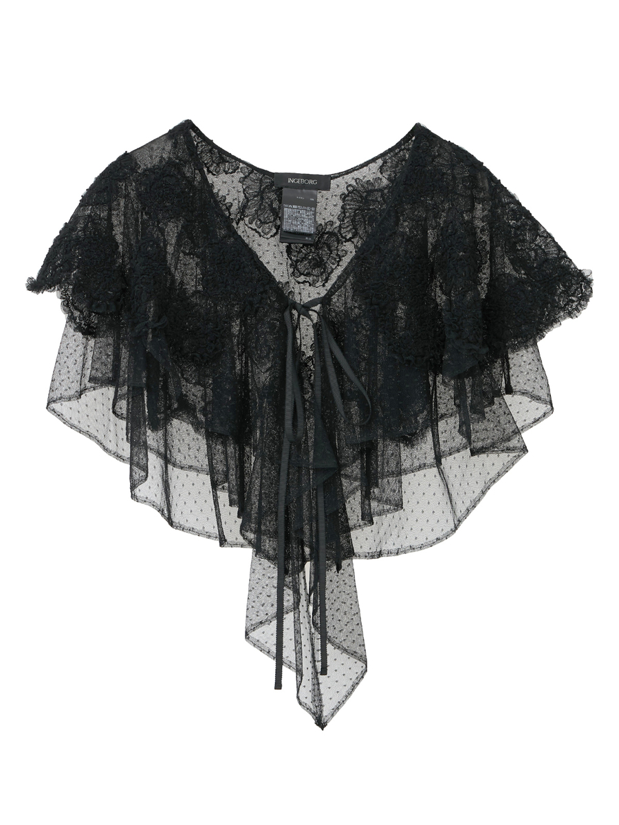 カメリアチュールレースフリルストール 詳細画像 クロ 1