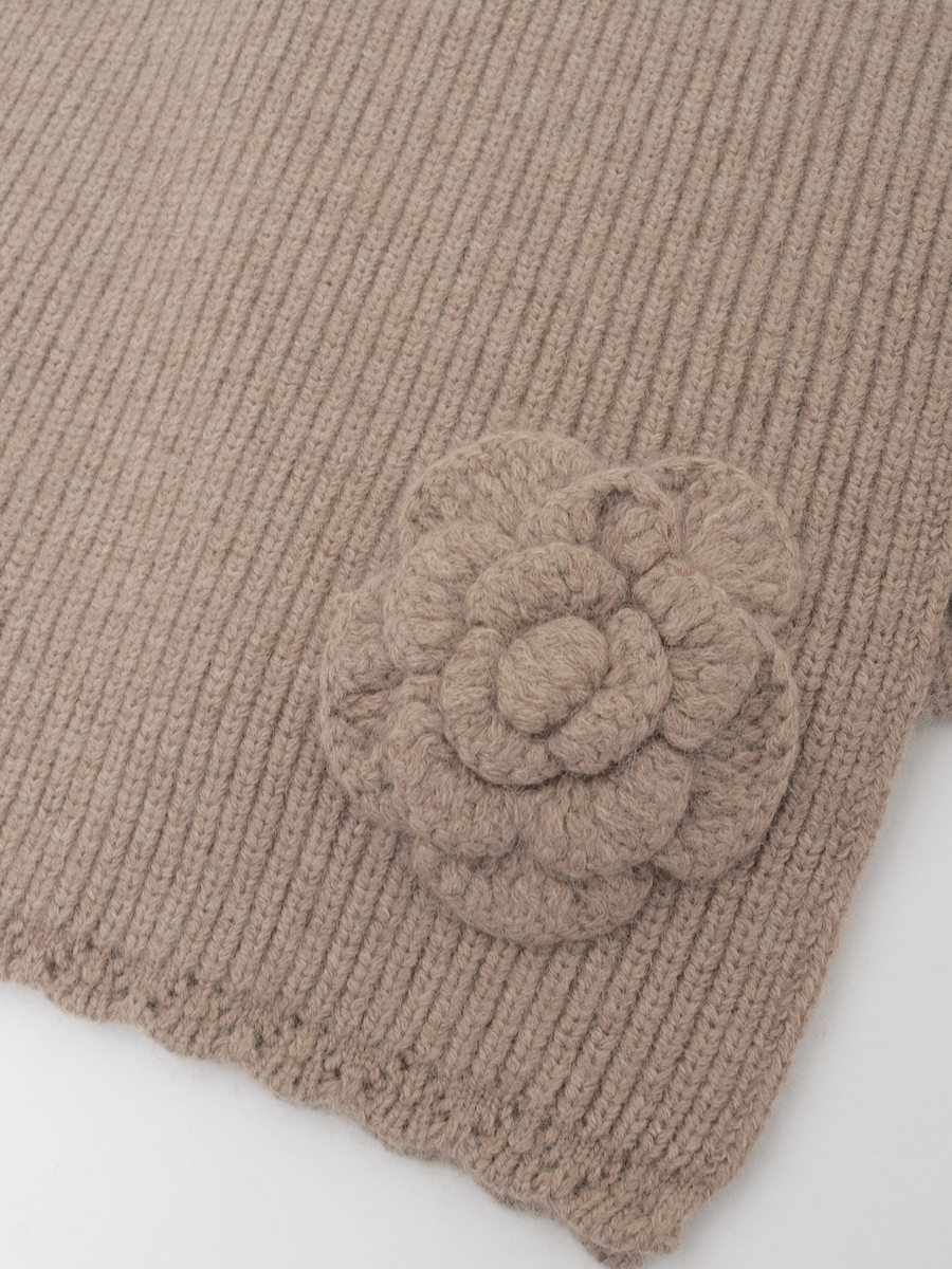 フラワーモチーフ付きニットマフラー 詳細画像 ベージュ 2