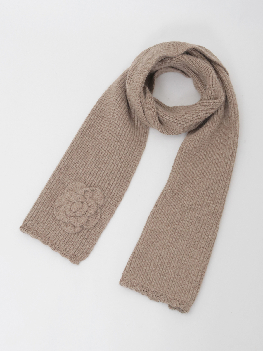 フラワーモチーフ付きニットマフラー 詳細画像 ベージュ 6