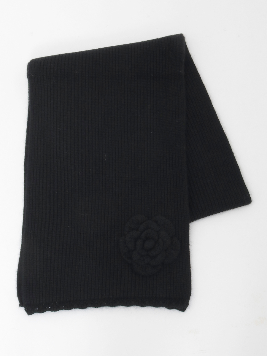 フラワーモチーフ付きニットマフラー 詳細画像 クロ 1