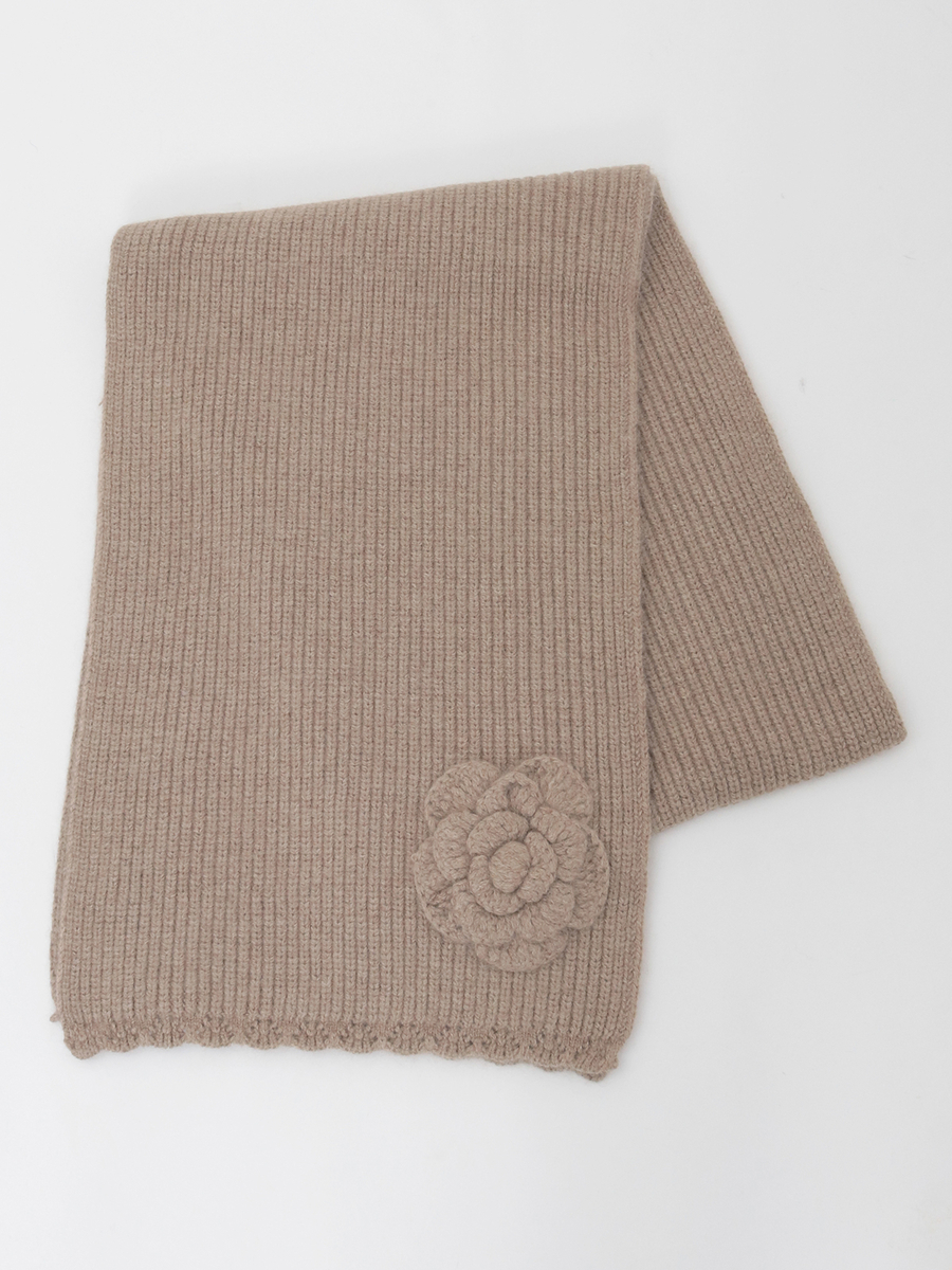 フラワーモチーフ付きニットマフラー 詳細画像 ベージュ 1