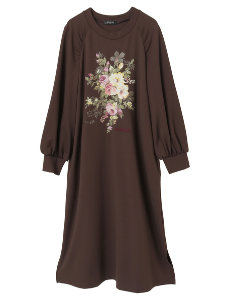 チェックブーケワンポイントpt.カットソーワンピース