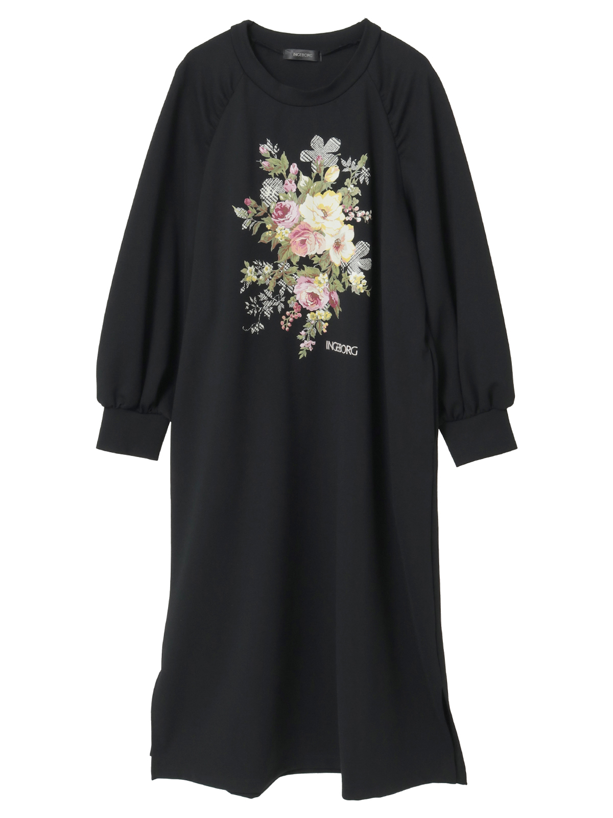 チェックブーケワンポイントpt.カットソーワンピース｜ピンク