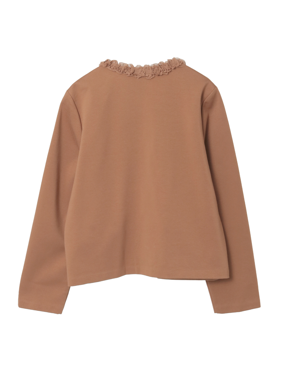 チュールアクセントノーカラーカーディガン 詳細画像 キャラメル 2