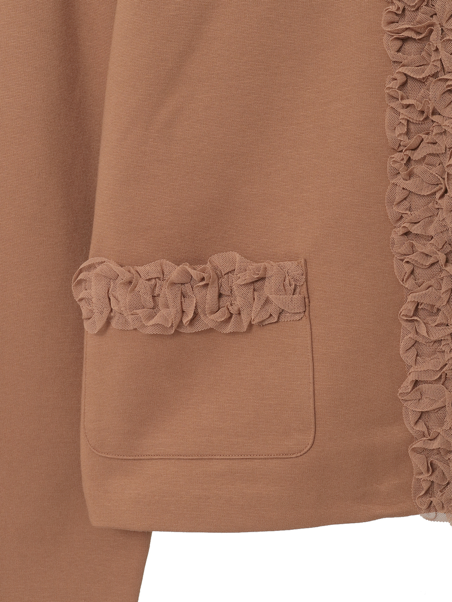 チュールアクセントノーカラーカーディガン 詳細画像 キャラメル 5