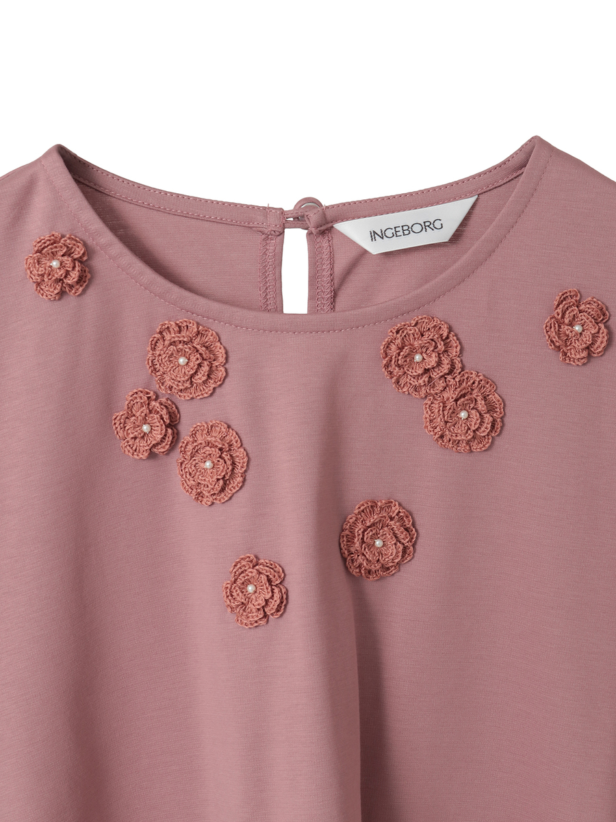 フラワーモチーフ付きボリュームスリーブカットソー 詳細画像 オフ 3