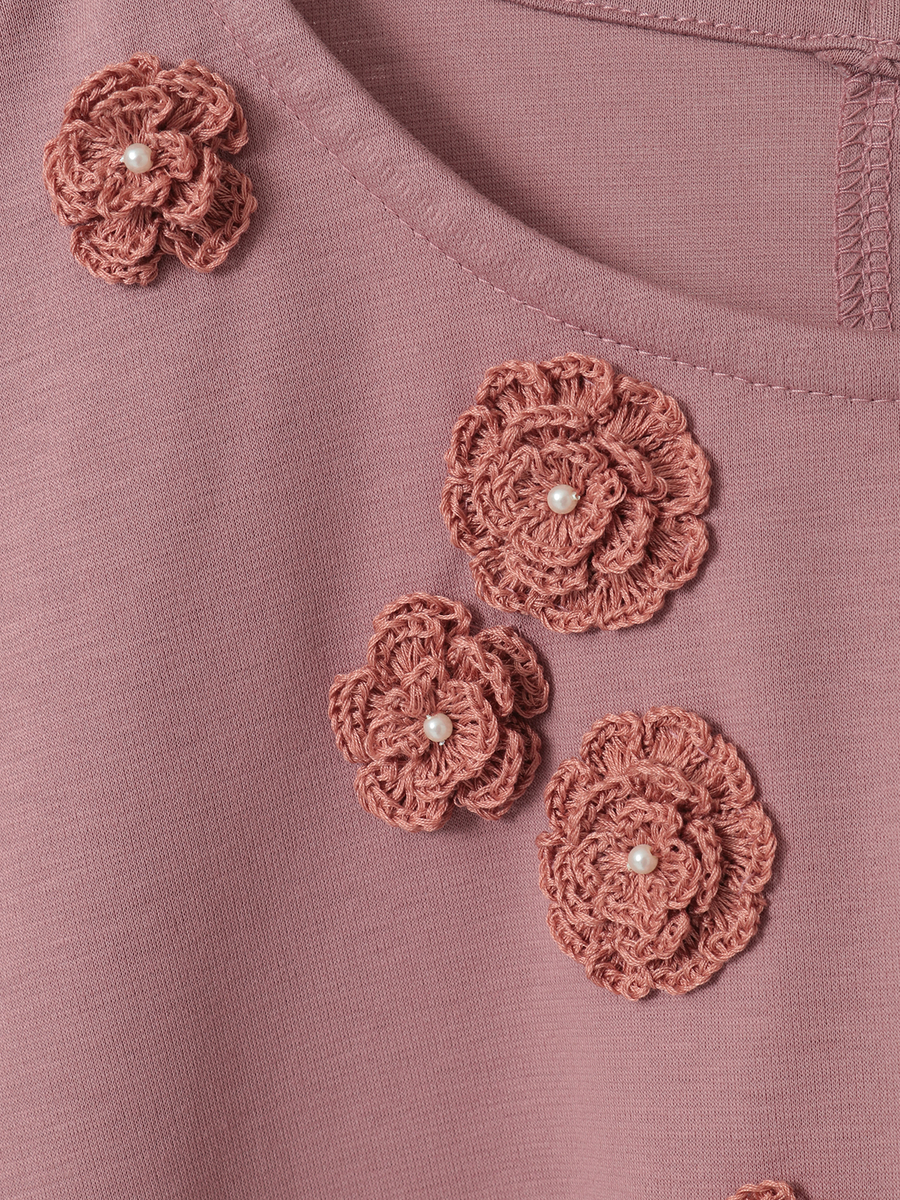 フラワーモチーフ付きボリュームスリーブカットソー 詳細画像 オフ 7