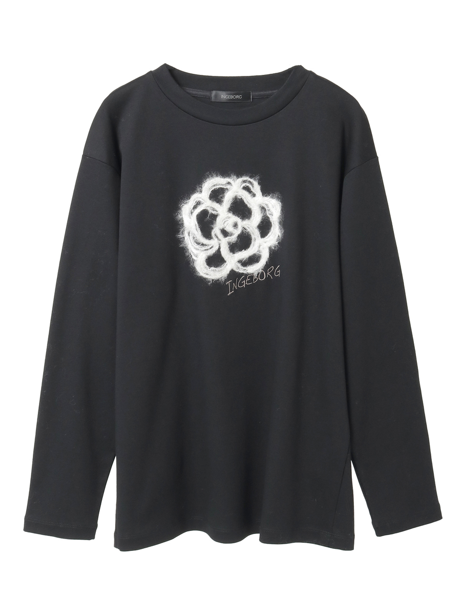 ふわふわカメリア刺繍カットソー 詳細画像 クロ 1