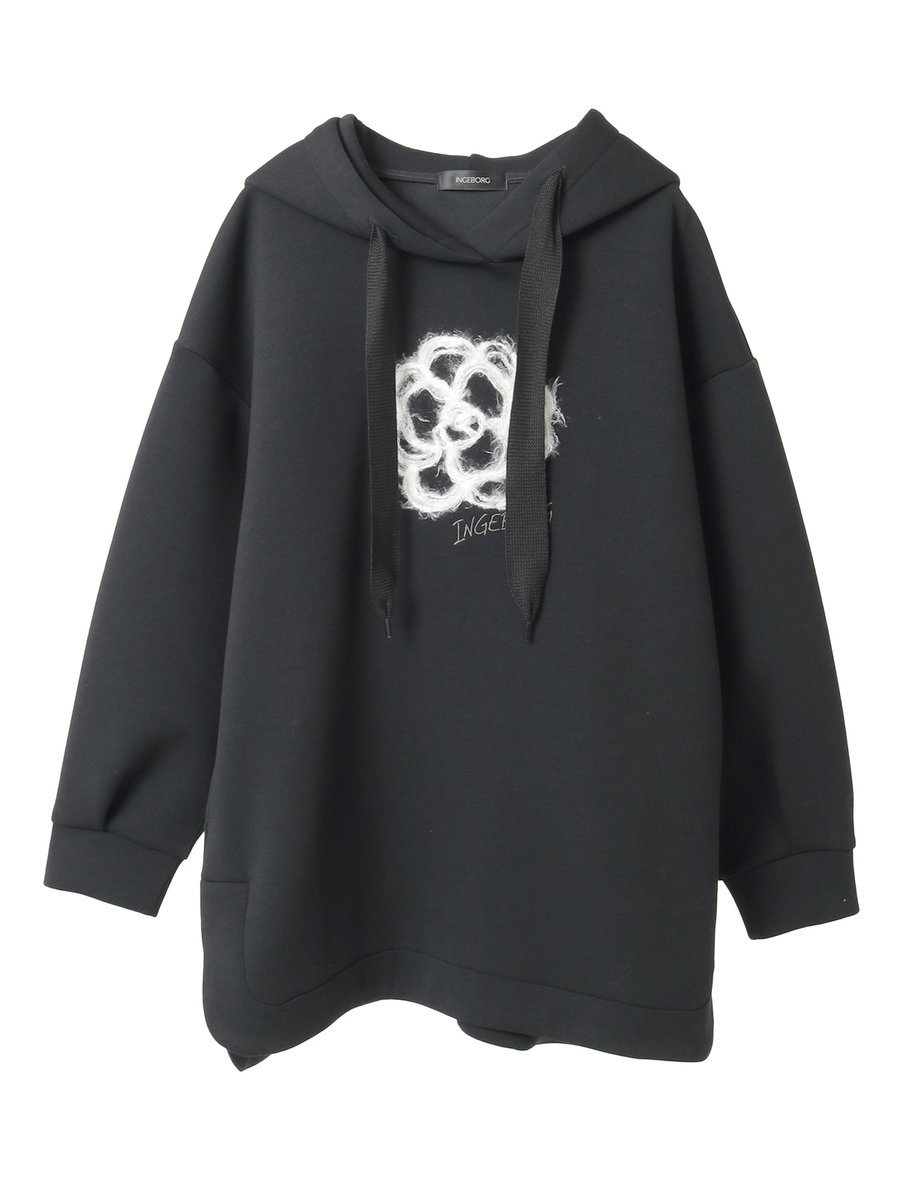 ふわふわカメリア刺繍フーディ 詳細画像 クロ 1