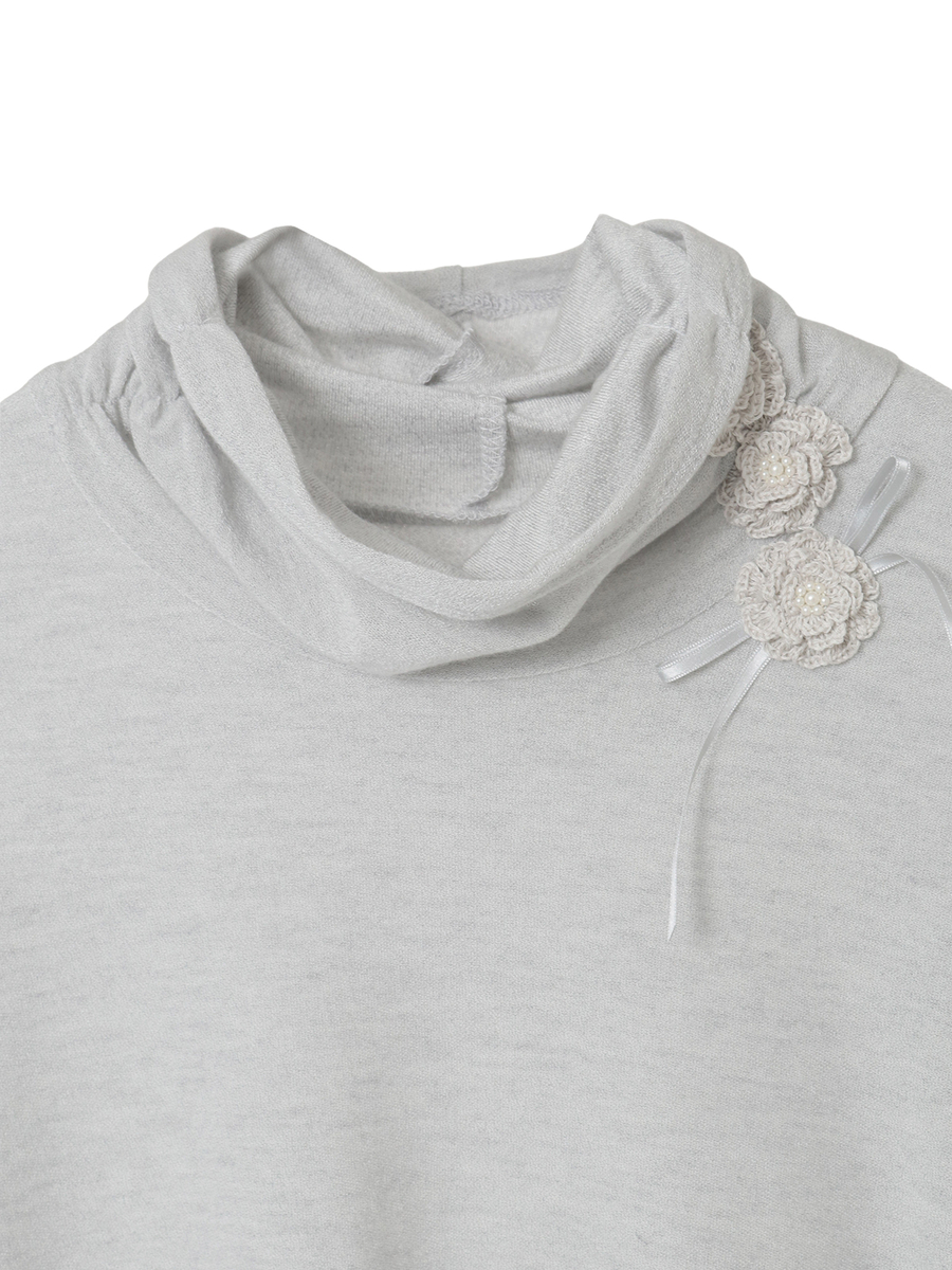 フラワーモチーフ付きタートルネックカットソー 詳細画像 ベージュ 3