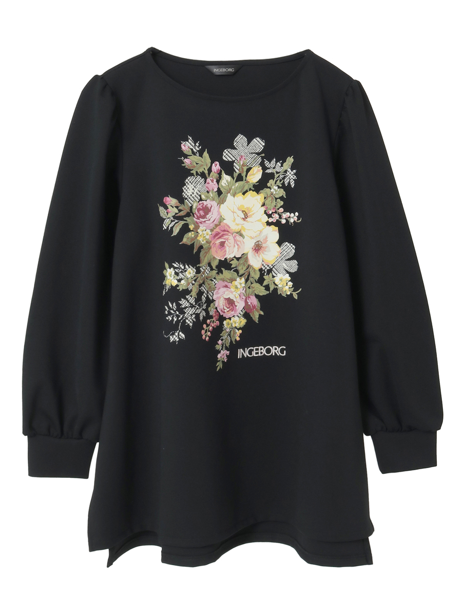 チェックブーケワンポイントpt.カットソー 詳細画像 クロ 1