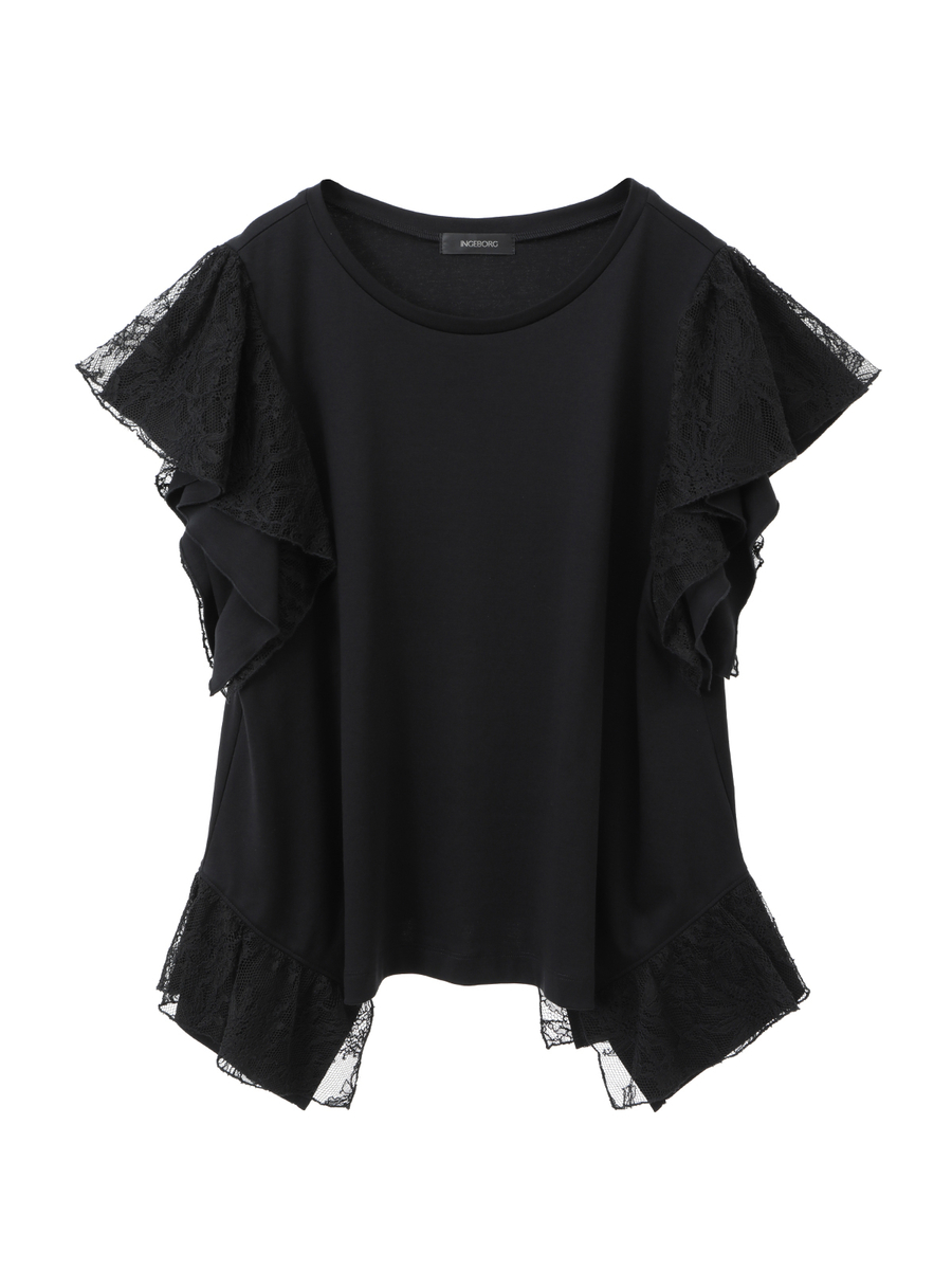 レース使いスムースカットソー 詳細画像 クロ 1