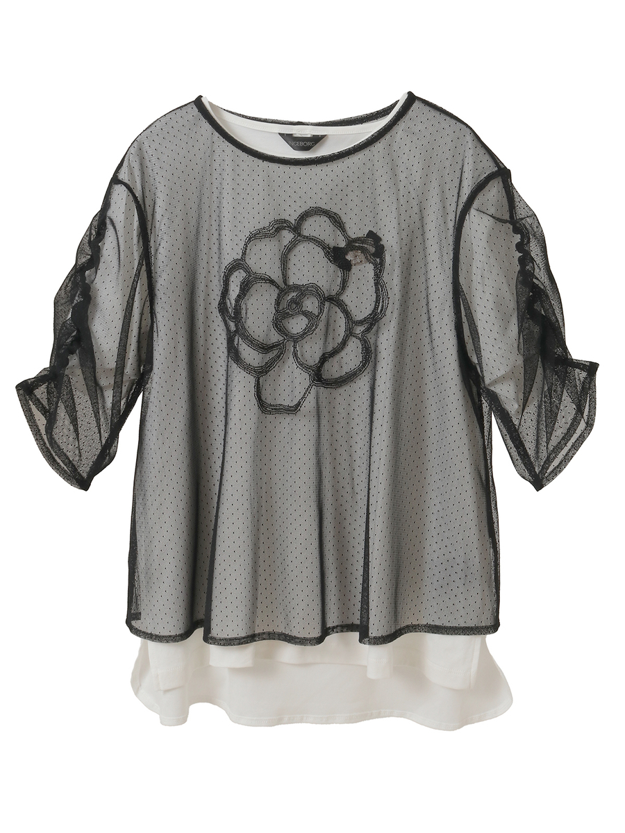 チュール×カットソートップス 詳細画像 オフ×オフ 1