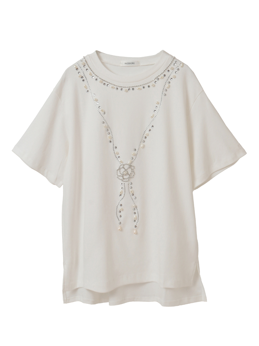 ビジュ使いカットソー 詳細画像 シロ 1