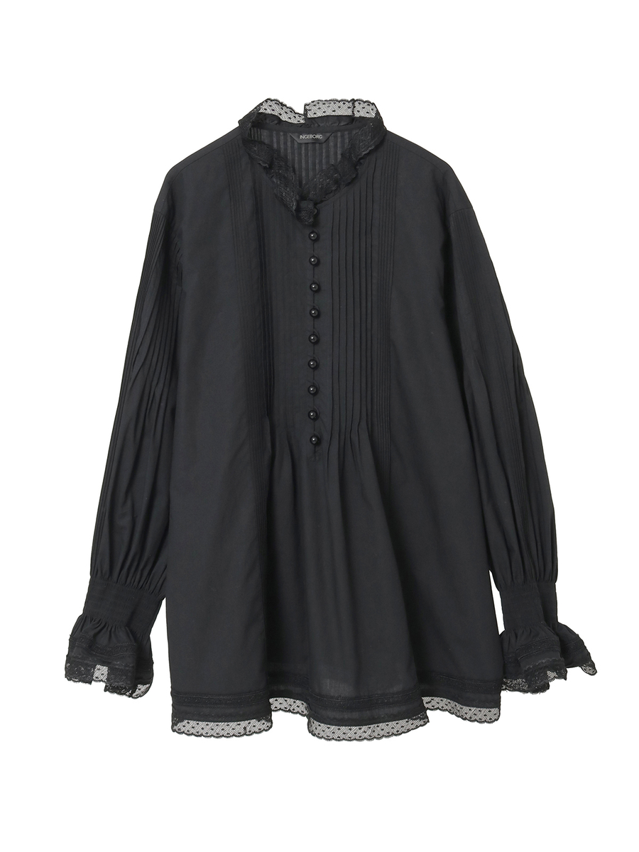 シルクローンスタンドカラーブラウス 詳細画像 クロ 1