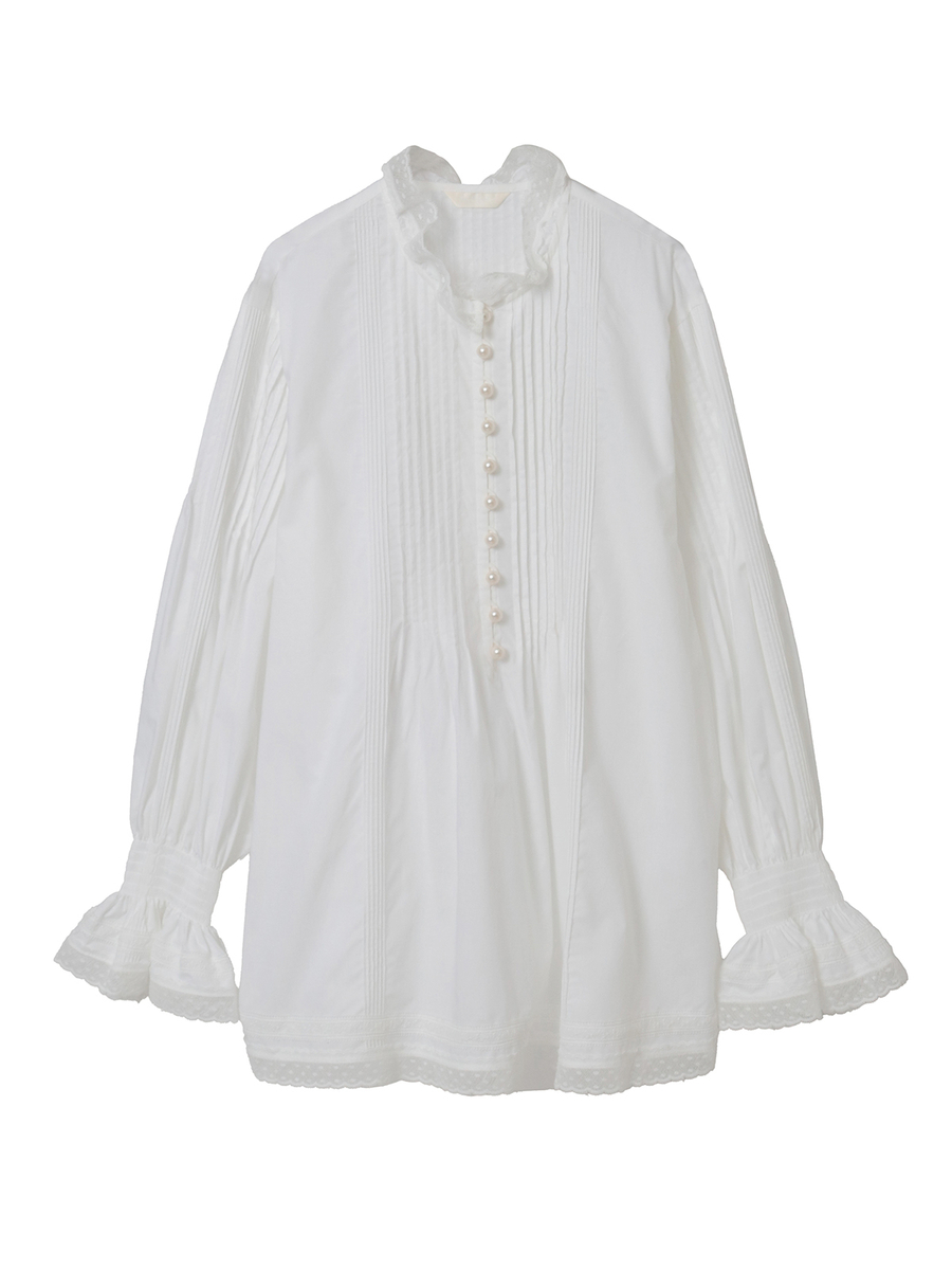 シルクローンスタンドカラーブラウス 詳細画像 シロ 1