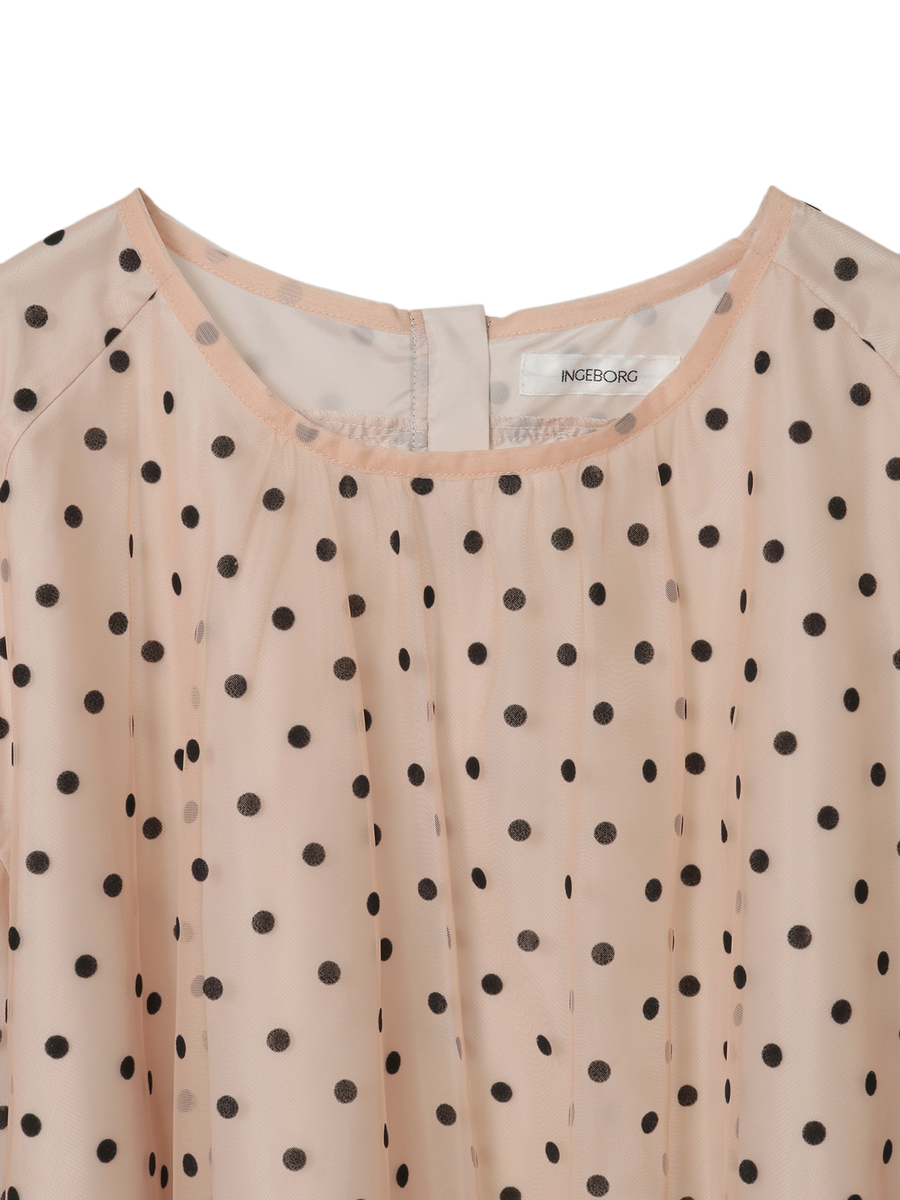 ドットチュールギャザーブラウス 詳細画像 クロ 3
