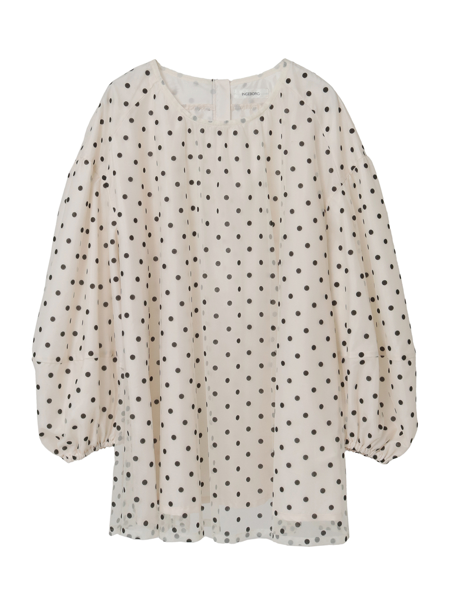 ドットチュールギャザーブラウス 詳細画像 オフ 1