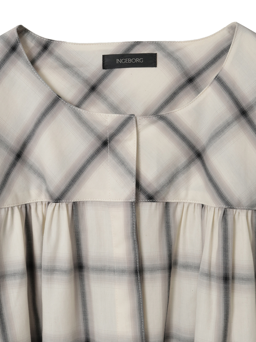 【HAPPY ITEM】コットンチェックブラウス 詳細画像 ネイビー 3