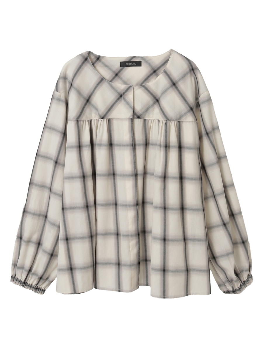 【HAPPY ITEM】コットンチェックブラウス 詳細画像 オフ 1