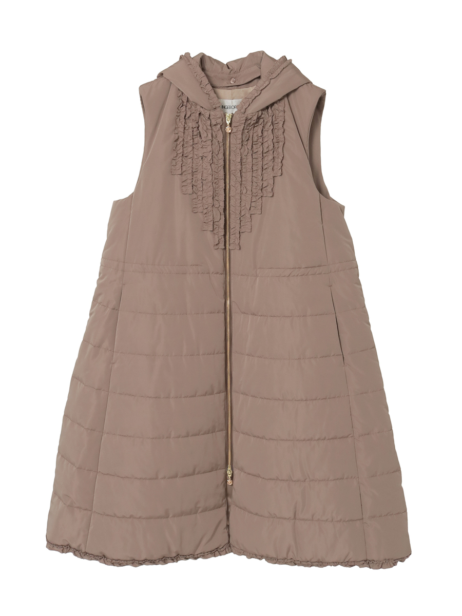 ソフトタフタフード付きベストコート 詳細画像 ベージュ 1