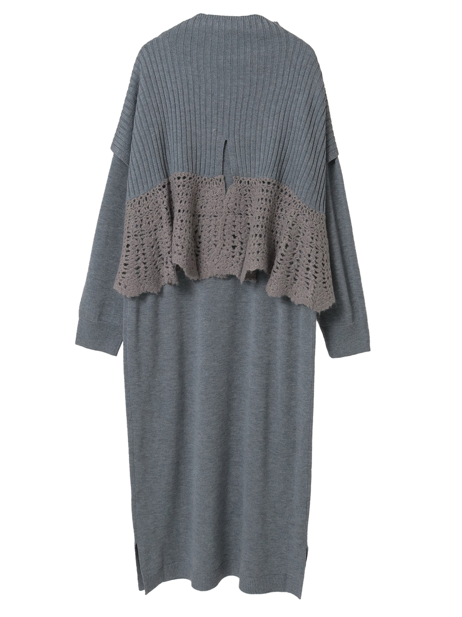 ポンチョ付きニットワンピース 詳細画像 ベージュ 2