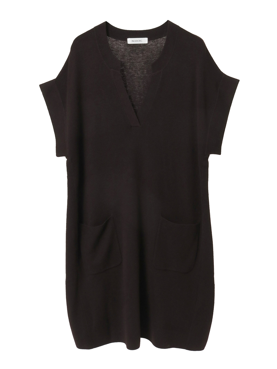 スリットネックニットチュニック 詳細画像 ダークブラウン 1