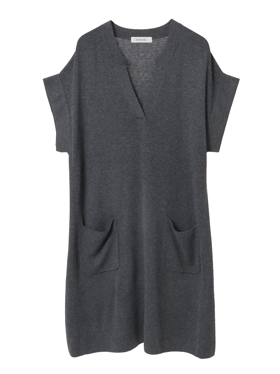 スリットネックニットチュニック 詳細画像 チャコール 1